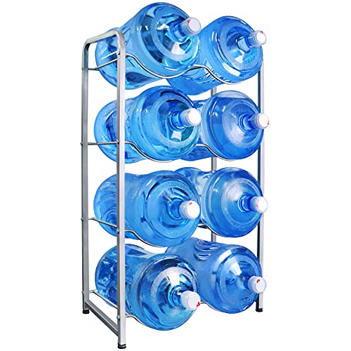 5 Gallon Water Bottle Holder，4-Tier Water Jug Holder Storage Rack for 8 Bottles， 4 Trays Heavy Duty Water Jug Organizer of Carbon Steel with Protect Floors Save Space for Office, Kitchen,Garage.