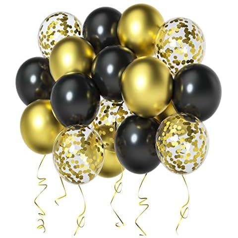 Schwarz und Gold Konfetti Luftballons, 60 Stück 30cm Metallic Gold Schwarz Latex Luftballons Party Luftballons Helium Luftballons für Babyparty Cover