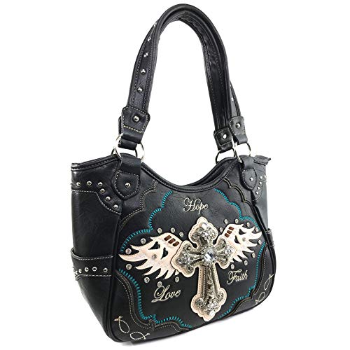Bolso tote para mujer Zelris con diseño de cruz y alas de ángel, para portación oculta, color negro miniatura 2