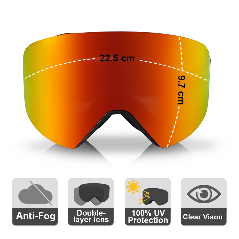 OTG Lunettes de ski – Lunettes de ski / snowboard sans monture avec anti-buée, système de changement magnétique et protection UV