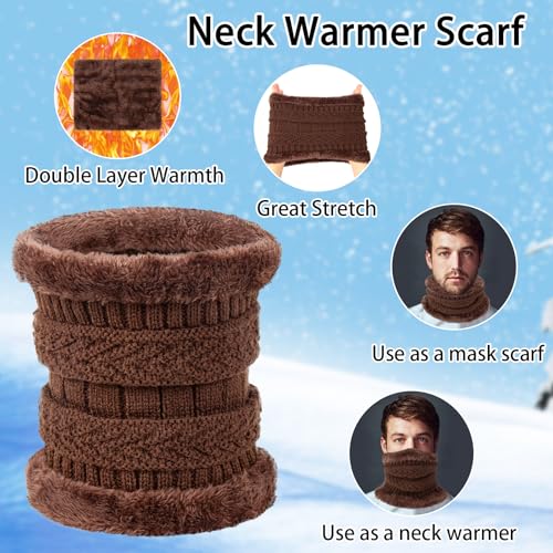 6Pcs Adult Winter Knit Hat Scarf Touchscreen Gloves Set Beanie Cap Neck Gaiter Scarf 3-in-1 Warm Set for Women Outdoor Activity (Black & Brown)4