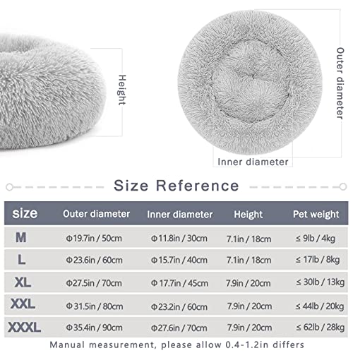 Calming Dog and Cat Bed Donut - 19.7'' Dog Bed Small, Fluffy Cat Anti Anxiety Beds for Indoor Cats, Washable Pet Bed with Non-Skid Bottom for Dogs and Cats, Light Grey M(19.7in/50cm) - Image 6