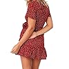 Relipop Summer Women Short Sleeve Print Dress V Neck Casual Short Dresses Red