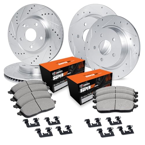 Image of R1 Concepts Front and Rear Brake Kit Fits 2011-2020 Dodge Durango | 2011-2022 Jeep Grand Cherokee| Super Heavy Duty Pads, Drilled Slotted eLINE Rotors| Hardware| 13.0 inch Front & 13.0 inch Rear