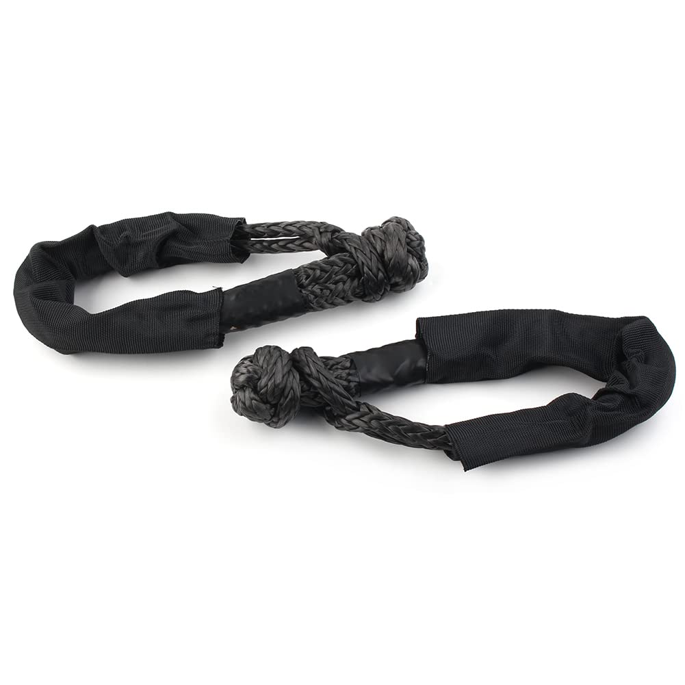 Cninba13 1 Pair Synthetic Shackle Towing Rope (3800 Lbs Breaking Strength) with Protective Sleeve Accessaries For Truck, Off-Road, Black