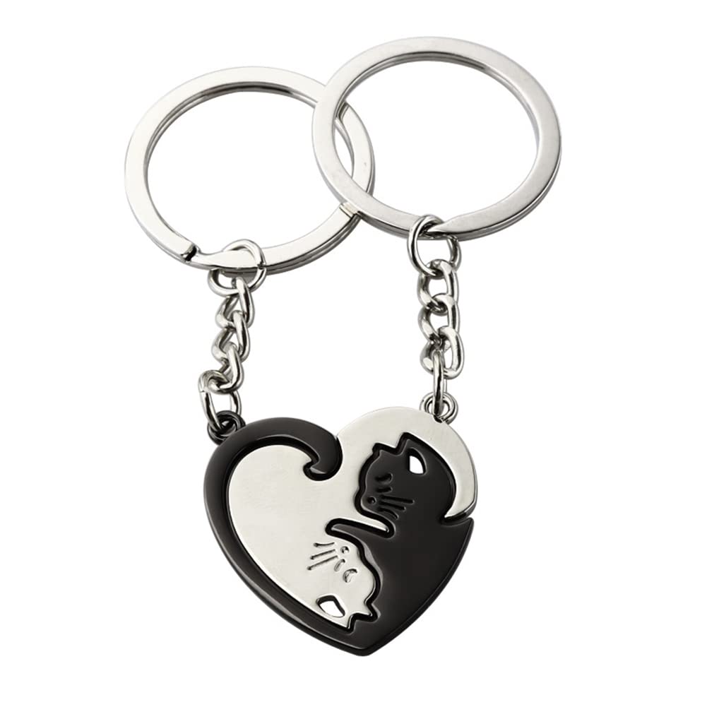 Cat Matching Keychains for Couples Gifts for Boyfriend Girlfriend Wife Husband Birthday Gift Matching Friendship Gifts for Women Men Couple Keychains for Him and Her, Black, Small, Modern-image-14