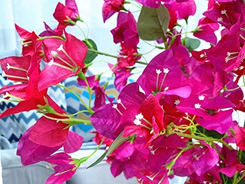 Artificial Flowers Silk Bougainvillea Branches Faux Artificial Bougainvillea Floral Stems Long Plant Branches 45" For Wedding Centerpieces, Table Runner, Home Decoration (Fushia Mixed - Pack Of 4Pcs) #TOP4