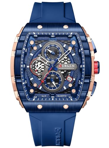 Image of PASOY Luxury Chronograph Watches for Mens Rubber Strap Black Waterproof Date Analog Quartz Watch