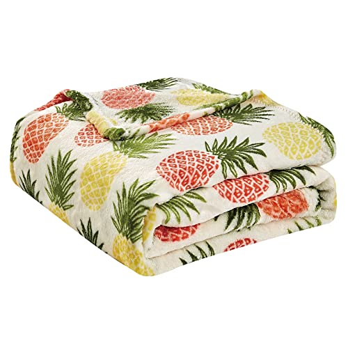 Image of Elegant Comfort Lightweight Printed Throw Blanket- All Season, Ultra Soft, Cozy and Plush- Decorative Throw Blankets, Perfect for Lounging, 50 x 70 inches, Tropical Pineapple, Throw Blanket