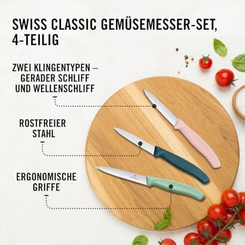 Victorinox Swiss Classic, Tomaten- und Gemüsemesser Set, 4teilig, Scharfe Klinge, 8 und 10 cm, Wellenschliff, Rostfreier Stahl… – Ansicht 3