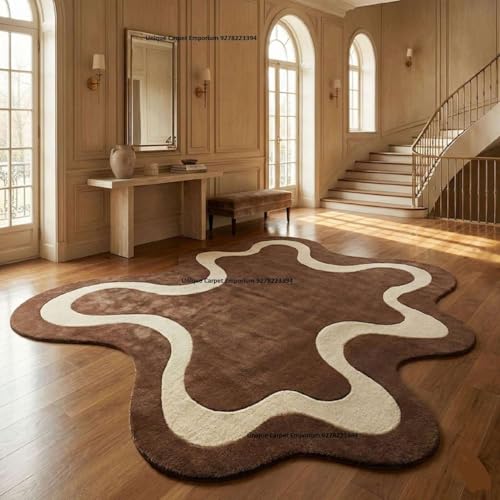 Image of Irregular Hand Tufted Carpet 6x8 Ft Modern Abstract Wool Area Rug for Living Room Bedroom Soft Plush Decorative Contemporary Floor Accent Decor