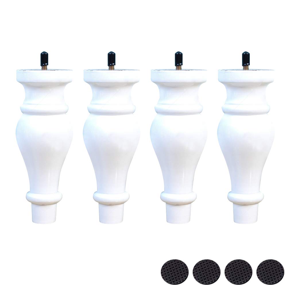 4 Gambe per Mobili in Legno Massello,Gamba Divano,Gambe per Tavolino,Piede per Armadio,Asta Filettata M8,per Comodino,Mobile TV,con Imbottitura Protettiva,Bianco (18cm/7.1in)