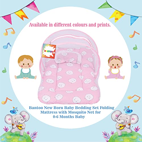 Bantoo-New-Born-Baby-Bedding-Set-Cotton-Mattress-with-Mosquito-Net-0-6-Months-Pink