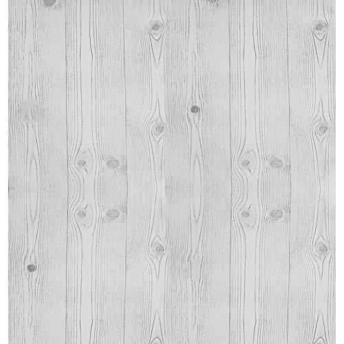 Papel Pintado Blanco Negro Madera Autoadhesivo de Madera Raya Racha Película de Vinilo Plástico Trasero Pegajoso Pelar y Pegar Papel de Contacto Rollo de Papel Extraíble Para Cocina Gabinete 44x500cm Cover