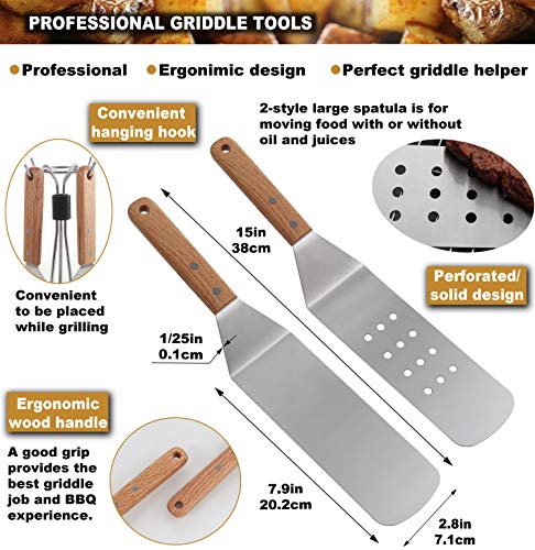 Romanticist XINGTAI-A07-B01-1 8Pc Professional Griddle Accessories Kit - Heavy Duty Stainless Steel Grill Spatula Set thumb #1