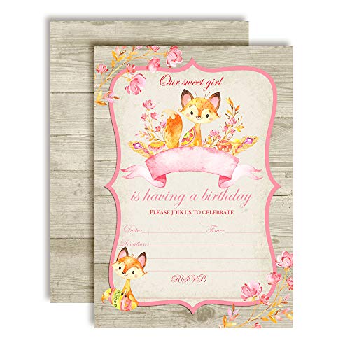Cartes d'invitation anniversaire renard aquarelle 12,7x17,8 cm AmandaCreation