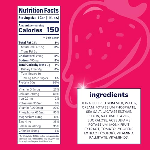 Image of Nurri - 30g Protein Ultra Filtered Milk Shake - Strawberry - Lactose Free, Low Sugar, 150 Calories, 10 Vitamins and Minerals - 11 fl oz, 10 Cans