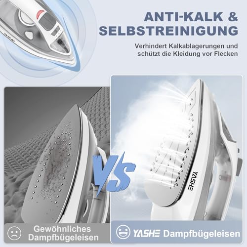 2300W Dampfbügeleisen mit Schnell Aufheizender Antihaft Bügelsohle, 300ml Wassertank, Konstante Dampfleistung 25 g/min, Dampfstoß 150 g/min, Selbstreinigung, Anti-Kalk & Tropf-Stopp-Funktion – Bild 6