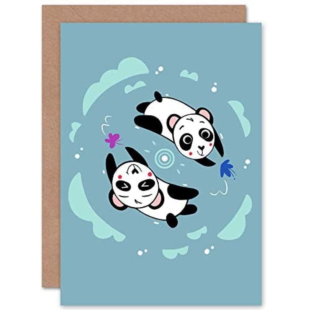 Wee Blue Coo Kawaii Panda Friends Greeting Card With Envelope Inside Premium Quality