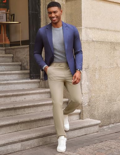 Men's Casual Khaki Dress Pants for Men Classic Fit Expandable Waist Casual Business Work Pants Twill Tapered Pants S3
