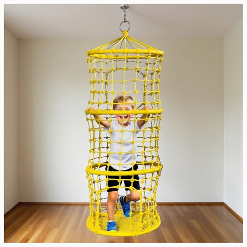 YMXBHN Red De Juego Resistente Red Escalada Carga con Escalera De Cuerda & Columpio Disco Redondo Red Poliéster para Niños para Casas Árbol Y Estructuras Juego,Amarillo