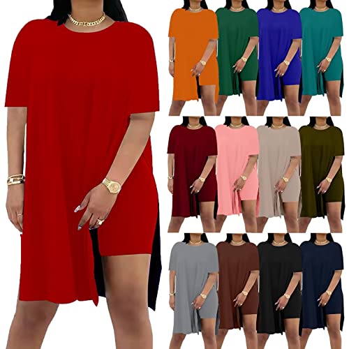 Image of AXOSY Women Plus Size 2 Piece Outfits Short Sleeve Tunic Tops and Skinny Biker Shorts Sets Tracksuits