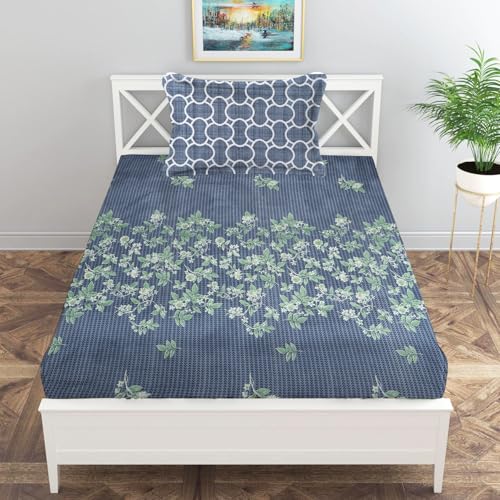 Image of IVAZA Turkish Cotton 280 TC Super Soft Warm Bedsheet Set for Single Size Bed, Durable bedsheet with 1 Pillow Cover Mid Night Blue