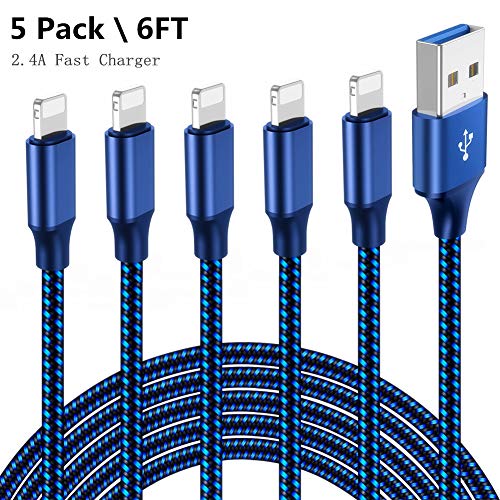ATOPAL iPhone Charger MFi Certified 5 Pack - 6FT Lightning Cable Nylon Woven