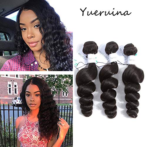 Yueruina 10A Brazilian Loose Wave Hair Weave 3 Bundles 100% Unprocessed Virgin Human Hair Weft Extensions Natural Color(10 12 14'')