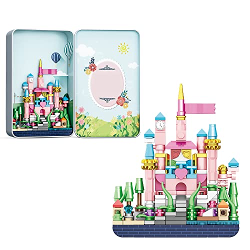 SIENON Castle Building Toys Set-192 PCS Building Fairy Castle Toys, Building Toy Mini Castle Playset with Portable Metal Box, Castle Brick Toys for Desk Room Décor Buildable Travel Toys for Kids 6+