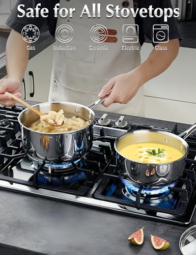 Image of KOCH SYSTEME CS 6PCS Tri-Ply Stainless Steel Pot Set with Lids 2 & 3 & 8QT | 18 /10 Stainless Steel Saucepan Set, Non Toxic, Stay-Cool Handles, All Cooktops Compatible, Oven Safe, Dishwasher Safe