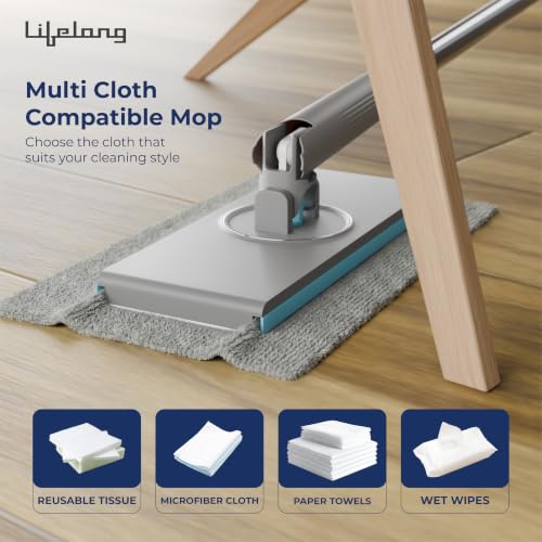 Image of Lifelong 180 Rotating Flat Floor Mop with 2 Microfibre Cloth Refills Included | Replaceable & Washable Microfiber Pads | Stainless Steel Handle |Easy Cleaning Mop for Tile, Marble, Hardwood