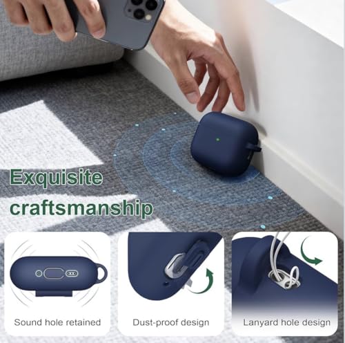 Image of PLUK for Apple AirPods Pro 3 Generation(2025) Soft Silicone Case Cover Shockproof Protective Silicone 360 Full Protection Dust-Proof Shockproof Case Cover with Hook (Case Only) - Navy Blue