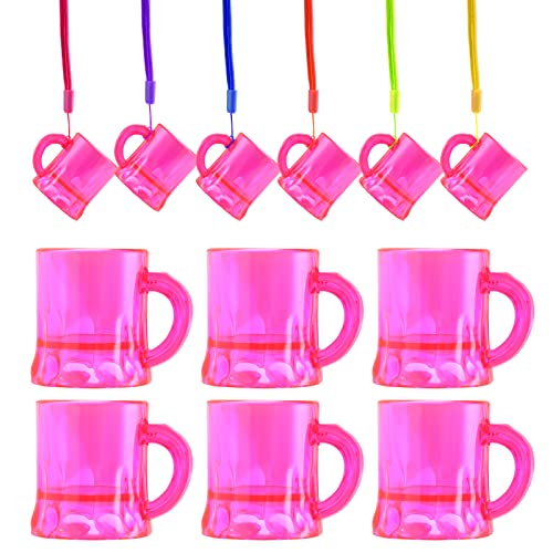 12 Stück Rosa schnapskrug zum umhängen 3CL Kunststoff Schnapsglas mit Henkel am Band becher zum umhängen für Junggesellnabschiede, Fasching, JGA,Kostüm, Accessoire, Karneval, Mottoparty Cover