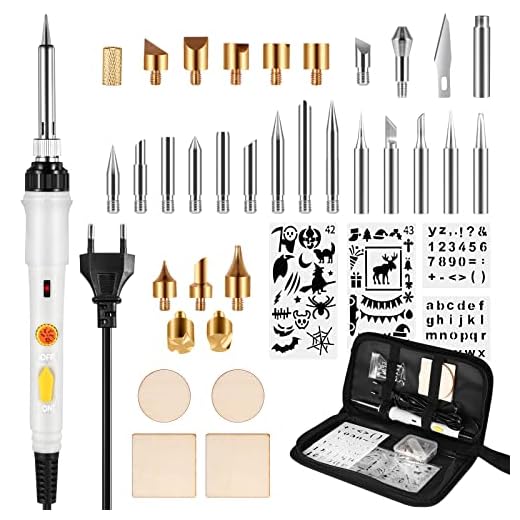 Kit Pirograbador de Madera SREMTCH 60W, 40 in 1 Temperatura Regulable 200°C y 450°C 30 Puntas y Accesorios,Soldador Electrico Profesional Herramientas Para Manualidades Cuero,Grabado