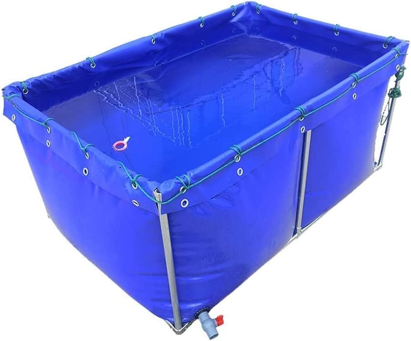 Thickened Folding Canvas Fish Pond, Portable Water Storage Containers Outdoor It Can Move Canvas Cistern With Drain Valve Large Plastic Aquaculture Water Tank Frame Not Included ( Color : Blue , Size