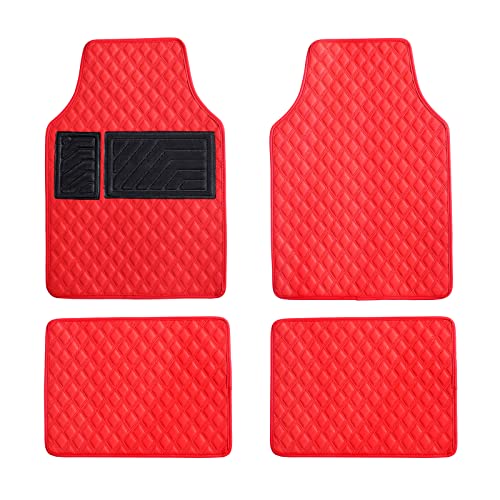 LSXUANCHU Red Car Floor Mats Luxury Faux Leather Automotive Floor Mats All Weather for Cars Truck SUV (4 Pieces Red)