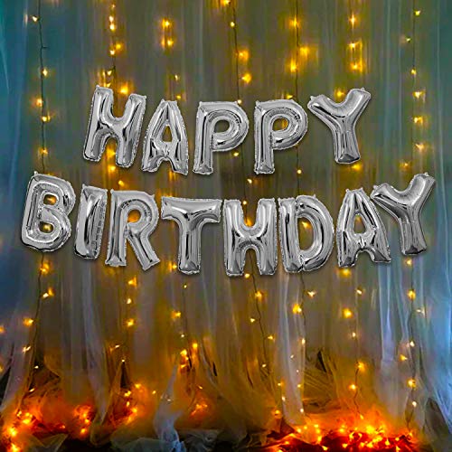 Image of Party Propz Silver Happy Birthday Decoration Kit -2Pcs HBD Foil Balloon With Led Light | Birthday Decorations Items | 40th birthday decorations for men | 60th birthday decoration items (Foil)