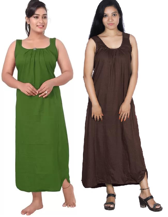 womie Full Nighty Slips Innerwear for Gown Nighty Maxi Long Camisole for Womens and Girls, (PN-2) Cotton Camisoles Pack of 2-picture-37
