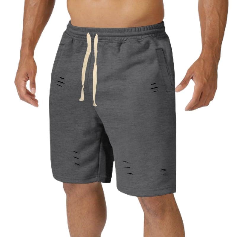 Summer Loose Elastic Waist Drawstrin Shorts Mens Sports Ripped Beach Pants with Pockets Fashion Bermuda Shorts