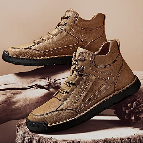 PURCHAWEE Men's Leather High Top Hiking Shoes Chukka Boots,Hand Sewing Non-Slip Good Arch Support Casual Outdoor Work Trekking Shoes2