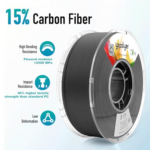 Image of YXPOLYER PC-CF Filament Polycarbonate PC Carbon Fiber Engineering-Grade Filament 1.75mm 1kg with Reusable High-Heat Tolerant Spool