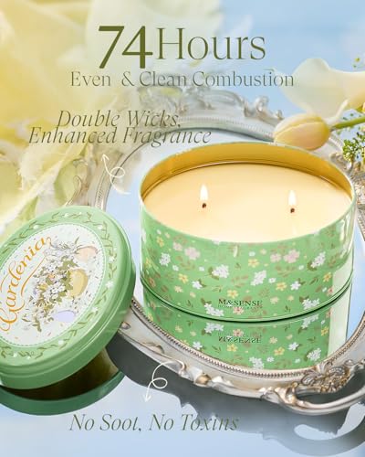 Image of M&SENSE 2 Wicks Gardenia Scented Candle 12oz | Soy Wax, Natural, Floral Scent, Spring