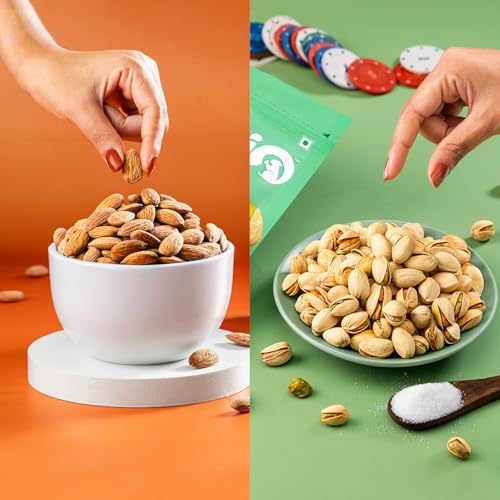 Image of Kravio Premium Roasted Salted Almonds & Pistachios (2 X 200g) | Zero Cholesterol Natural Whole California Badam & Inshell Pista Nuts & Dry Fruits | Rich in Protein, Crunchy Delicious Healthy Snacks