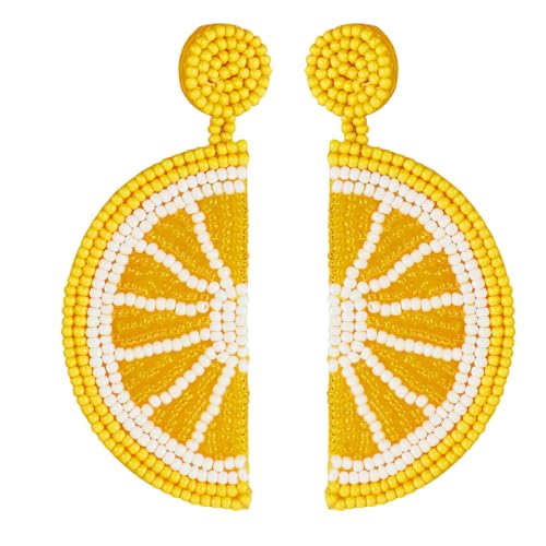 Lemon Earrings for Women Yellow and White Beaded Fruit Earrings Cute Lemon Slice Jewelry Gifts Lightweight Dangle Earings Accessories