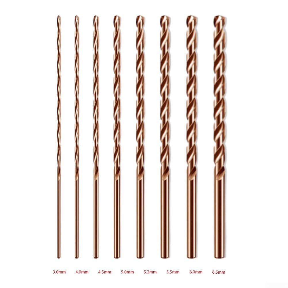 Extended Length Drill Bit Cobalt Steel 200mm for Stainless Steel Hard Metal, 135 Degree Split Point For HSS with% Cobalt, Long Shank Bits(5mm)
