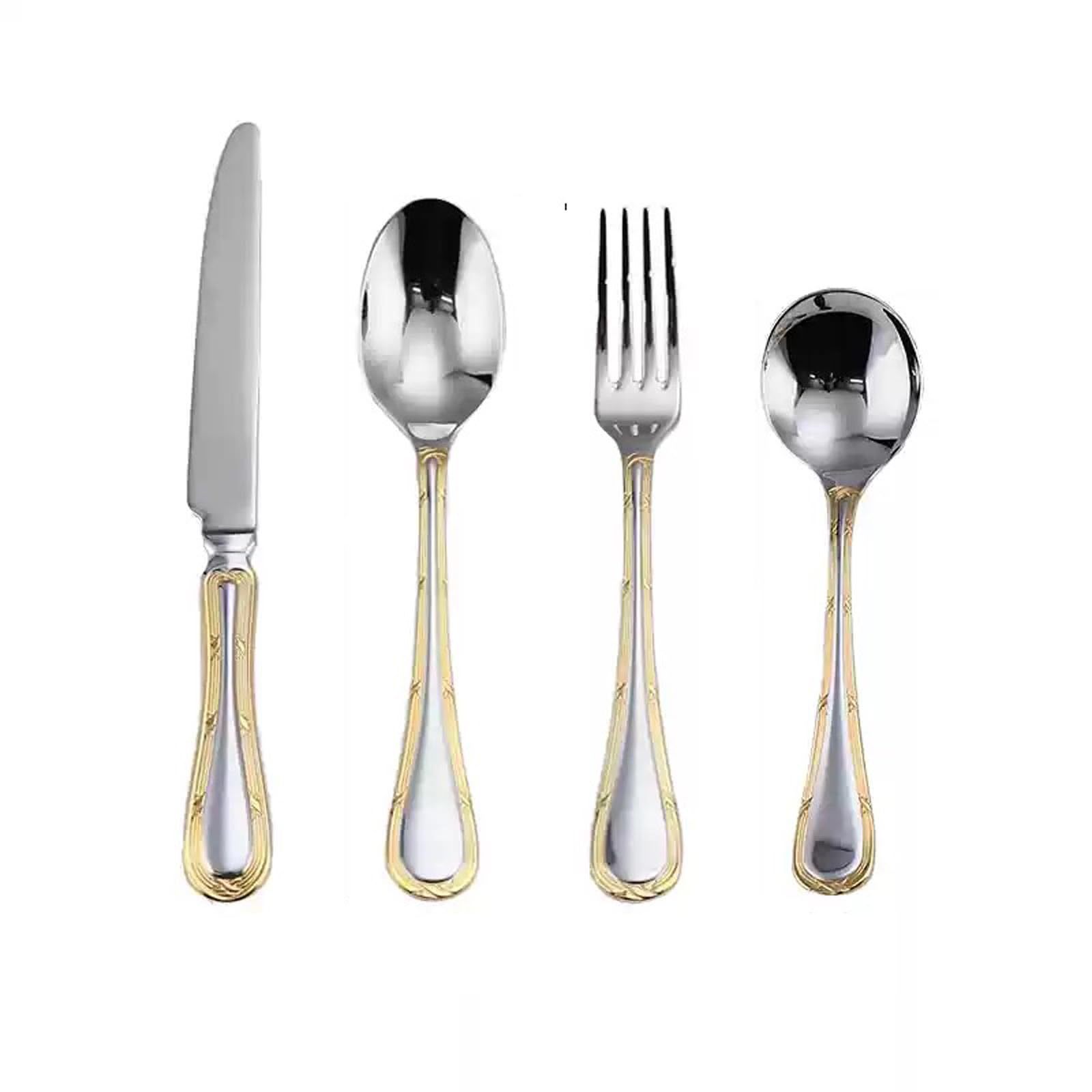32 Pieces Silverware Set,18/8 stainless steel set for 8,Flatware set Water droplet gold/silver, Fine Silverware set and Dishwasher Safe 01