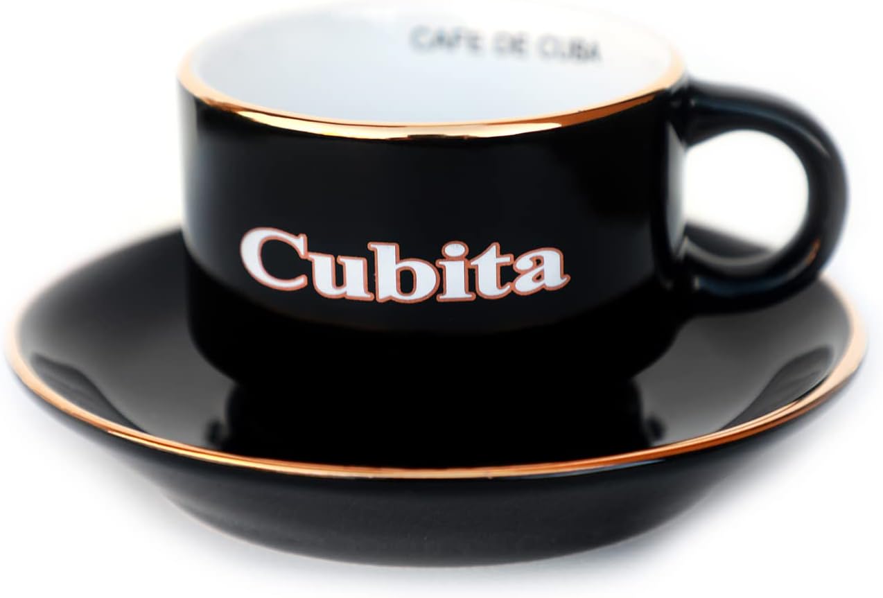 Espresso Cups Set for Cuban coffee, 6 Small Ceramic Cups with Matching Saucers (3 oz) - Tazas de cafe Cubita