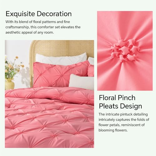 Image of BEDELITE Twin Comforter Set Strawberry Pink,Lightweight & Soft Comforter | Pintuck Boho Bedding, Warm & Cute Bed Set for All Season,With 1 Pillowcase
