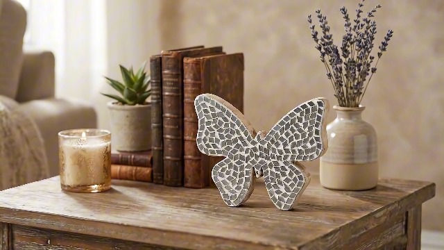 Escultura Decorativa Mariposa de Mosaico de Vidrio 5 pulgadas miniatura 7